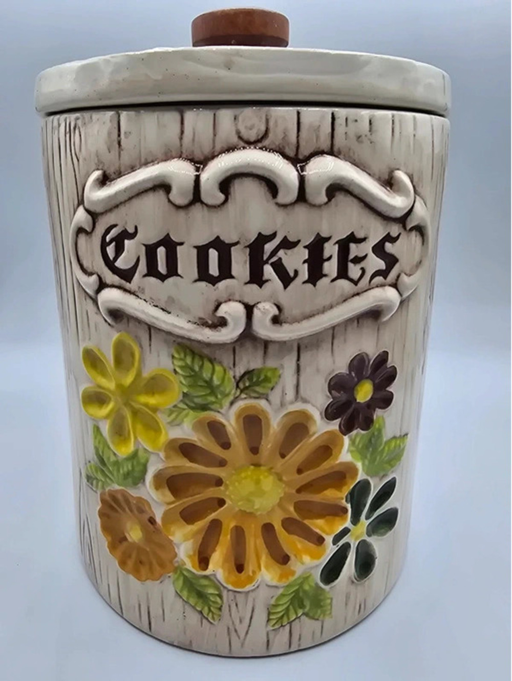 Vintage Treasure Craft Ceramic Cookies Canister Floral Retro Kitchen